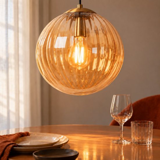 Lampadario a sospensione a globo per sala da pranzo contemporaneo ambra nero