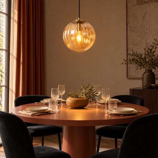 Lampadario a sospensione a globo per sala da pranzo contemporaneo ambra nero