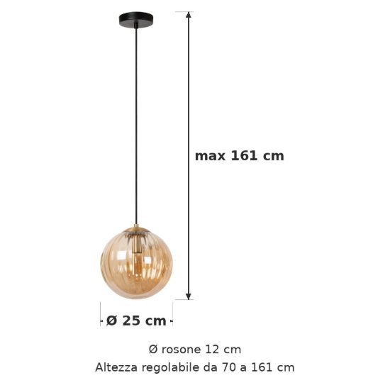 Lampadario a sospensione a globo per sala da pranzo contemporaneo ambra nero