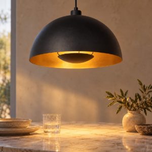 Lampadario a sospensione a cupola per cucina contemporaneo nero oro