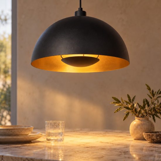 Lampadario a sospensione a cupola per cucina contemporaneo nero oro