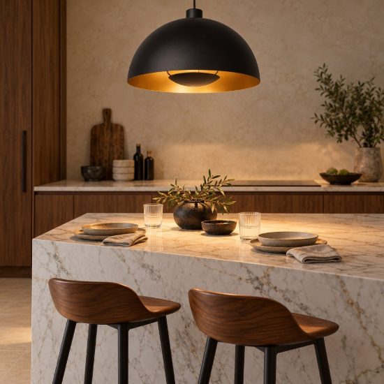 Lampadario a sospensione a cupola per cucina contemporaneo nero oro