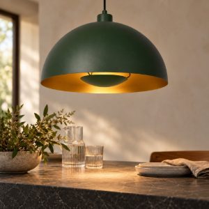Lampadario a sospensione a cupola per cucina contemporaneo verde oro