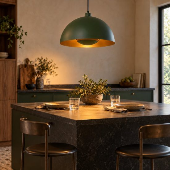 Lampadario a sospensione a cupola per cucina contemporaneo verde oro