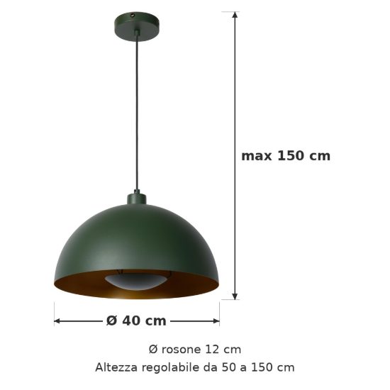 Lampadario a sospensione a cupola per cucina contemporaneo verde oro