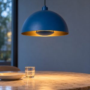 Lampadario a sospensione a cupola per cucina contemporaneo blu oro