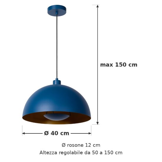 Lampadario a sospensione a cupola per cucina contemporaneo blu oro