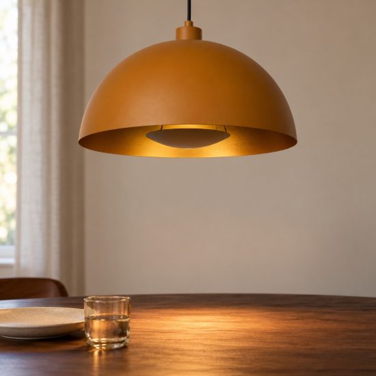 Lampadario a sospensione a cupola per cucina contemporaneo giallo ocra oro