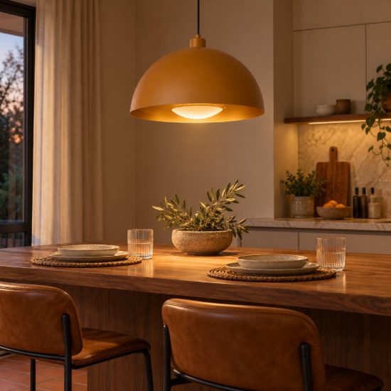 Lampadario a sospensione a cupola per cucina contemporaneo giallo ocra oro