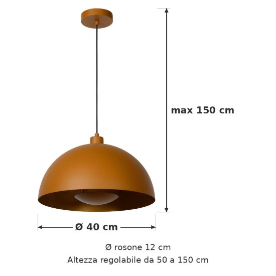 Lampadario a sospensione a cupola per cucina contemporaneo giallo ocra oro