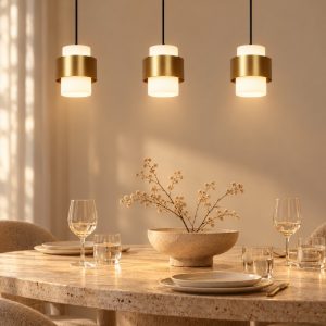 Lampadario a sospensione con 3 pendenti lineare per sala da pranzo contemporaneo oro opalino