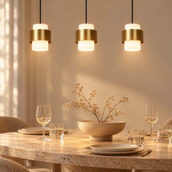 Lampadario a sospensione con 3 pendenti lineare per sala da pranzo contemporaneo oro opalino