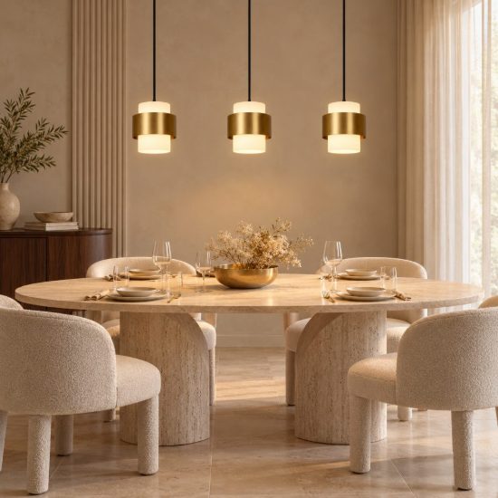 Lampadario a sospensione con 3 pendenti lineare per sala da pranzo contemporaneo oro opalino