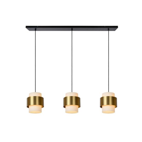 Lampadario a sospensione con 3 pendenti lineare per sala da pranzo contemporaneo oro opalino