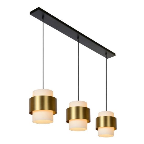 Lampadario a sospensione con 3 pendenti lineare per sala da pranzo contemporaneo oro opalino