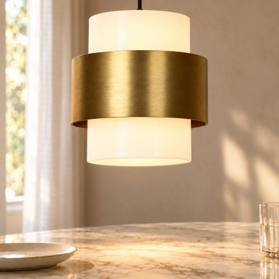 Lampada a sospensione a cilindro per sala da pranzo contemporanea oro opalino