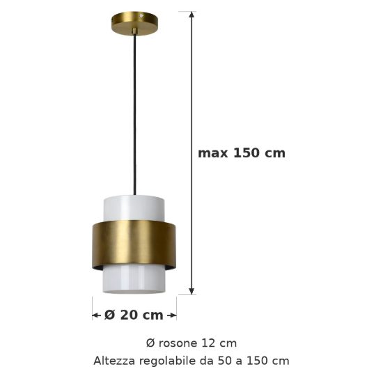 Lampada a sospensione a cilindro per sala da pranzo contemporanea oro opalino