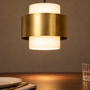 Lampadario a sospensione a cilindro per sala da pranzo contemporaneo oro opalino