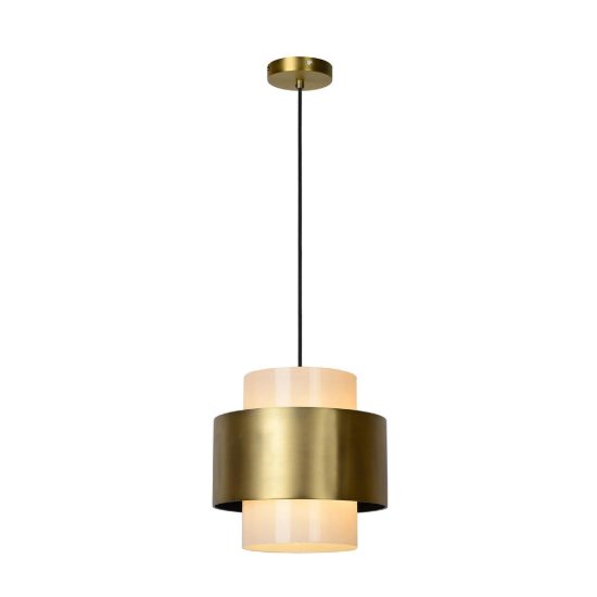 Lampadario a sospensione a cilindro per sala da pranzo contemporaneo oro opalino