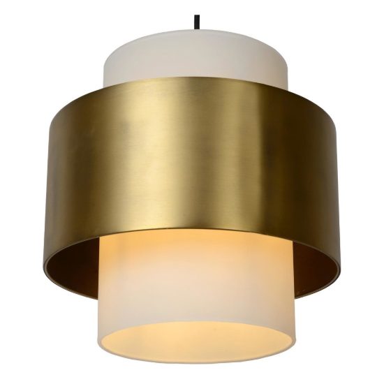 Lampadario a sospensione a cilindro per sala da pranzo contemporaneo oro opalino