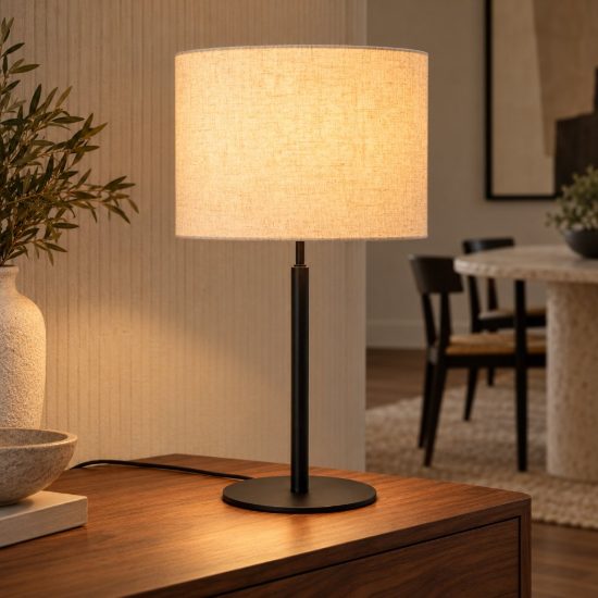 Lampada da tavolo a cilindro per sala da pranzo moderna crema nero