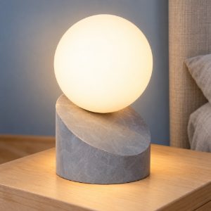 Abat-jour a globo per comodino moderno grigio opalino