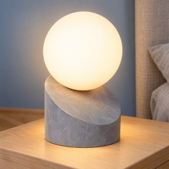 Abat-jour a globo per comodino moderno grigio opalino