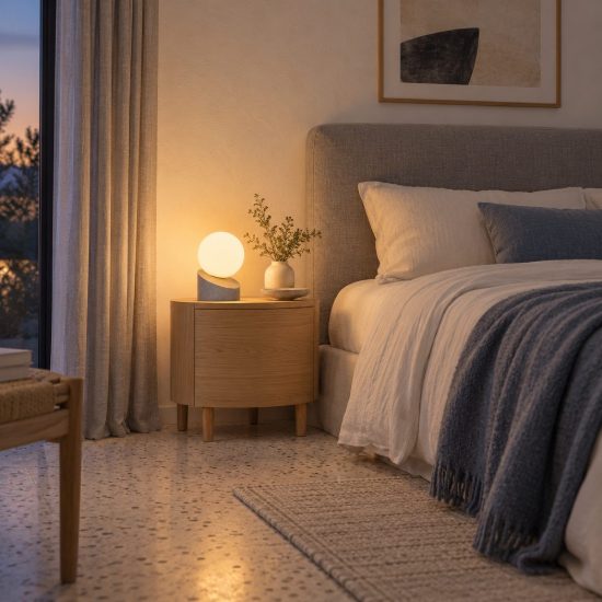 Abat-jour a globo per comodino moderno grigio opalino