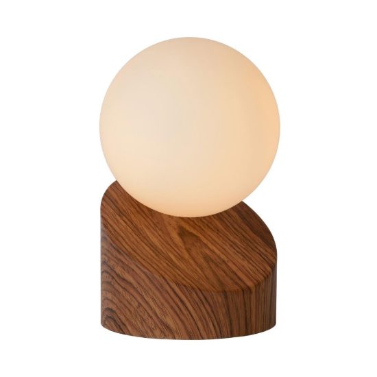 Abat-jour a globo per comodino moderno effetto legno scuro opalino