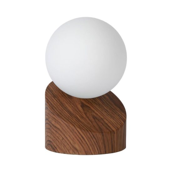Abat-jour a globo per comodino moderno effetto legno scuro opalino