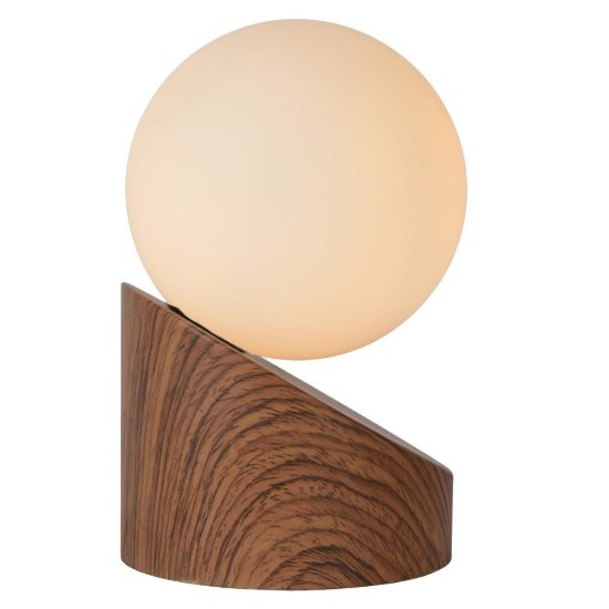 Abat-jour a globo per comodino moderno effetto legno scuro opalino