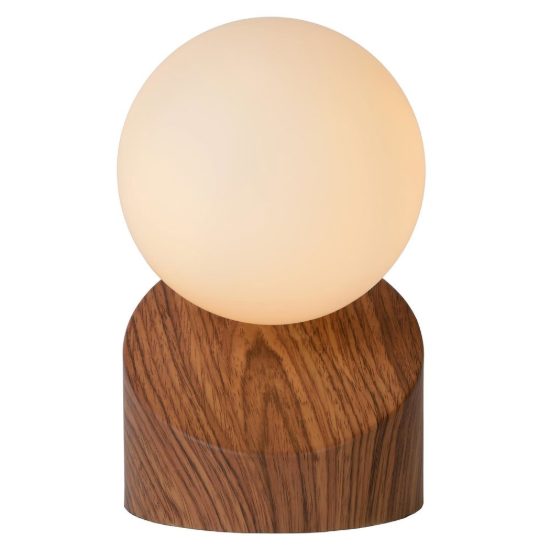 Abat-jour a globo per comodino moderno effetto legno scuro opalino
