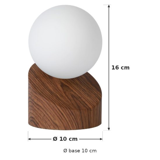 Abat-jour a globo per comodino moderno effetto legno scuro opalino