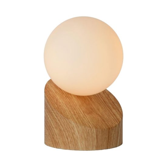 Abat-jour a globo per comodino moderno effetto legno chiaro opalino