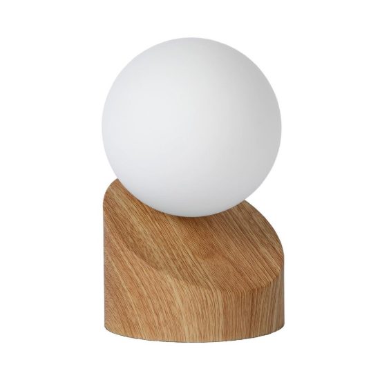 Abat-jour a globo per comodino moderno effetto legno chiaro opalino