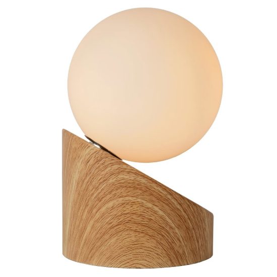 Abat-jour a globo per comodino moderno effetto legno chiaro opalino