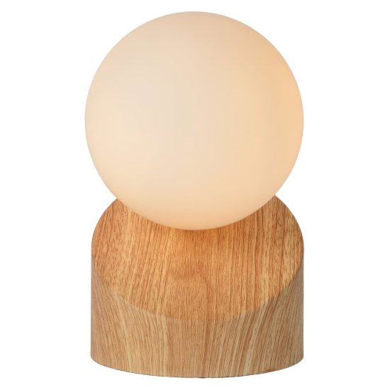 Abat-jour a globo per comodino moderno effetto legno chiaro opalino