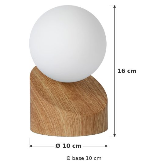 Abat-jour a globo per comodino moderno effetto legno chiaro opalino