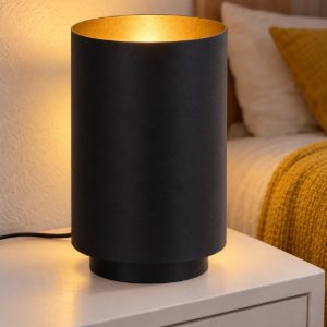 Abat-jour mini a cilindro per comodino contemporaneo nero oro
