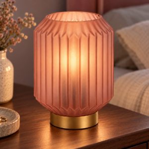 Abat-jour a cilindro per comodino contemporaneo rosa oro