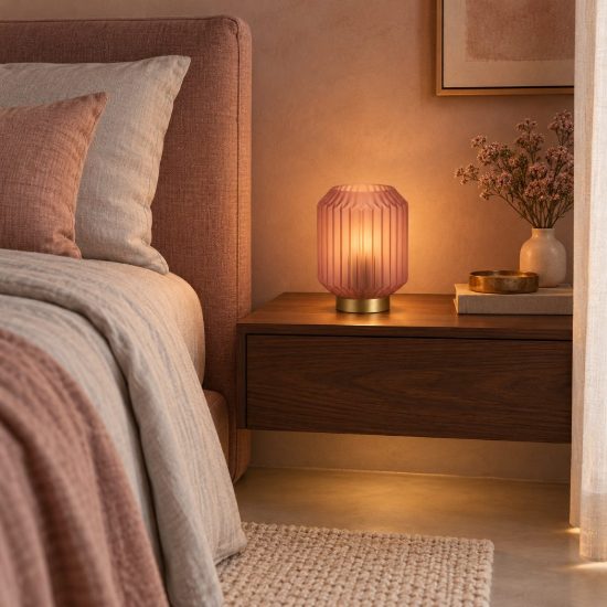 Abat-jour a cilindro per comodino contemporaneo rosa oro