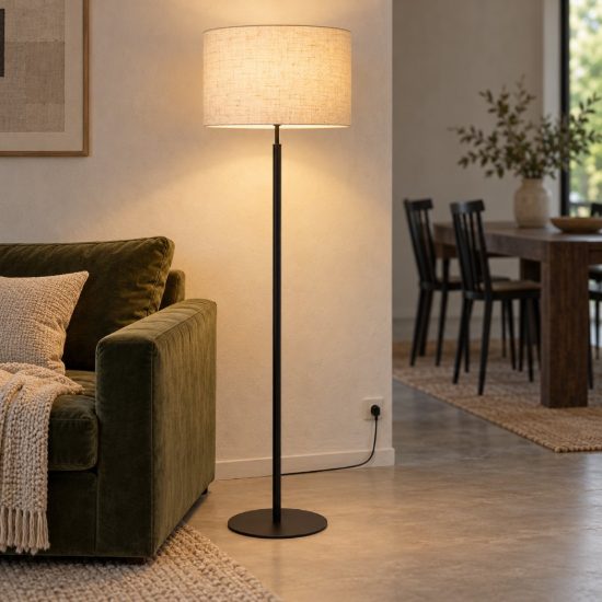 Lampada da terra a cilindro per sala da pranzo moderna crema nero