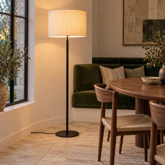 Lampada da terra a cilindro per sala da pranzo moderna crema nero