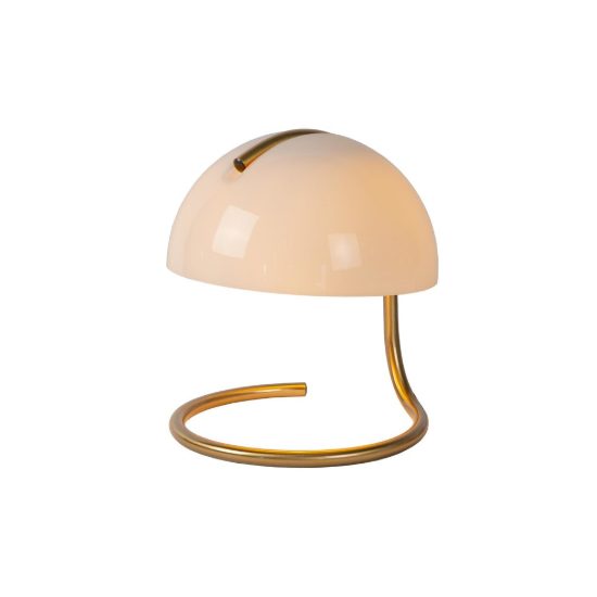 Abat-jour a cupola per comodino contemporaneo bianco oro con base a spirale