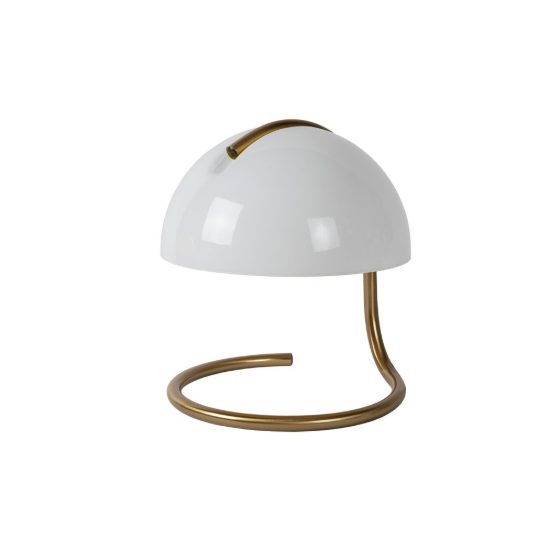 Abat-jour a cupola per comodino contemporaneo bianco oro con base a spirale