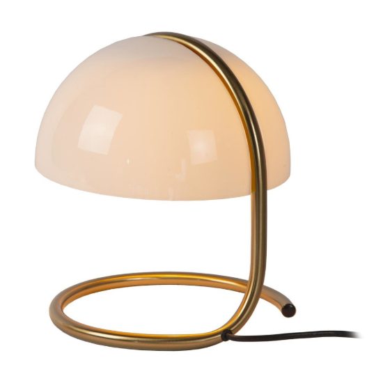 Abat-jour a cupola per comodino contemporaneo bianco oro con base a spirale