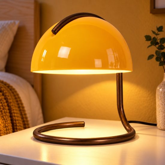 Abat-jour a cupola per comodino contemporaneo arancione oro con base a spirale