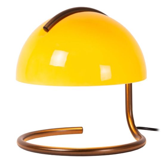 Abat-jour a cupola per comodino contemporaneo arancione oro con base a spirale