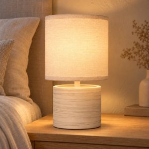 Abat-jour a cilindro per comodino moderno crema