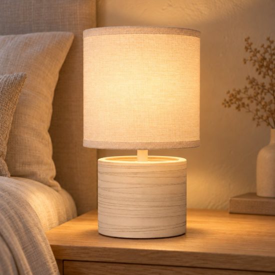 Abat-jour a cilindro per comodino moderno crema